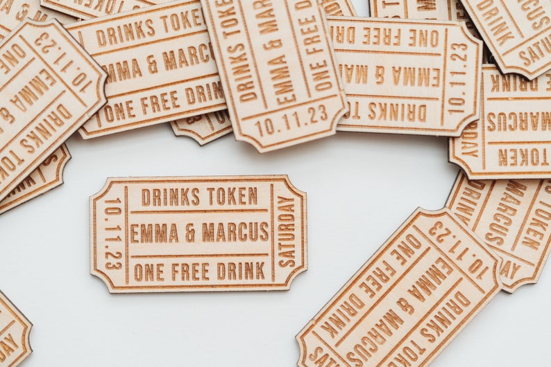 Cinema Ticket Style Drinks Tokens Wedding Favours for Parties Retro Vintage style ticket Have a Drink On Us Cinema Ticket Stub image 7