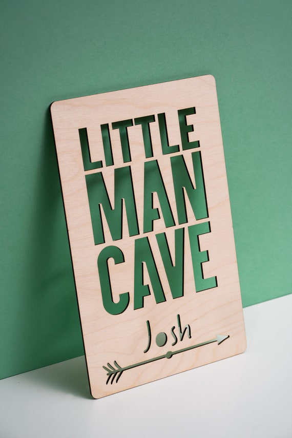 Cartello In Legno 'Little Man Cave' - 12,7 X 25,4 Cm Con Carta - Pronto Da Appendere - Decorazione Per Cameretta, Sala Giochi, Porta - 5
