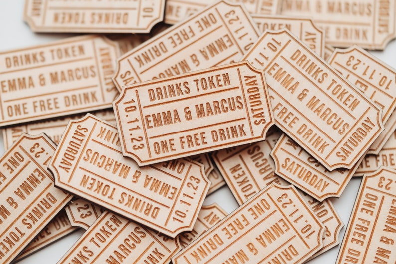 Cinema Ticket Style Drinks Tokens Wedding Favours for Parties Retro Vintage style ticket Have a Drink On Us Cinema Ticket Stub image 6