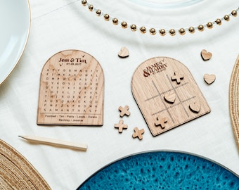 Personalised Wedding Table Games, Word Search, Noughts and Crosses,  Tic Tac Toe, Custom Wedding Favour, Reception Table Decor, Keepsake