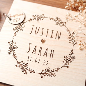 Wedding Guest Book Floral Wedding Guestbook Engraved in Wood Photo and Photobooth Album image 5