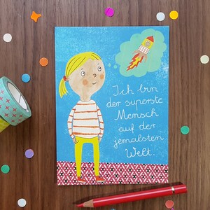 Carte de voeux A6 avec motif de déclaration, carte de motivation avec illustration et anneau à main, carte postale design pour la scolarisation, décoration de la chambre d’enfant