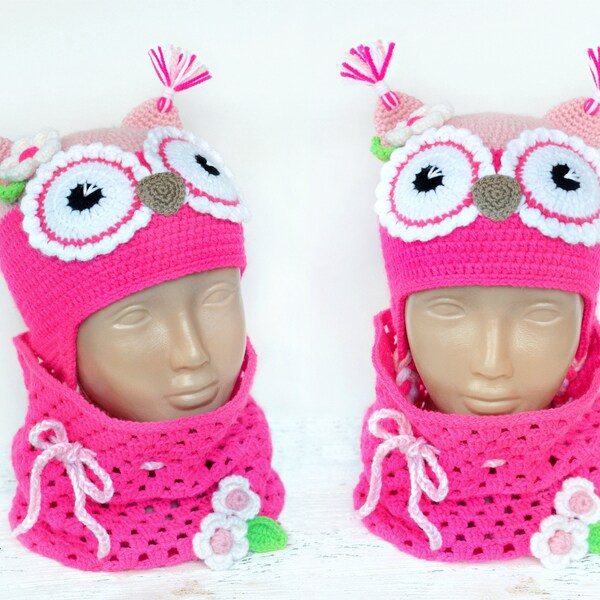 Bonnet Enfant Fille Company Kids Hibou Tricoté Rose Avec Tresses, Hiver