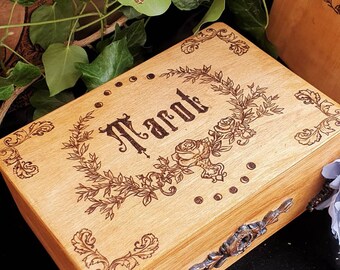 Wooden box for tarot storage, altar accessory and divination