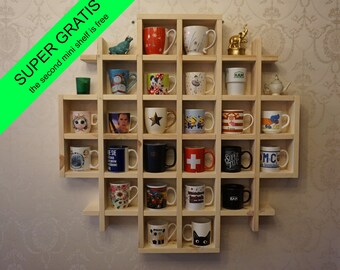 Handmade solid wood cup shelf coffee tea mug shelf, cup holder, wall mounted coffee and tea cup holder, kitchen shelf, display stand mug 2