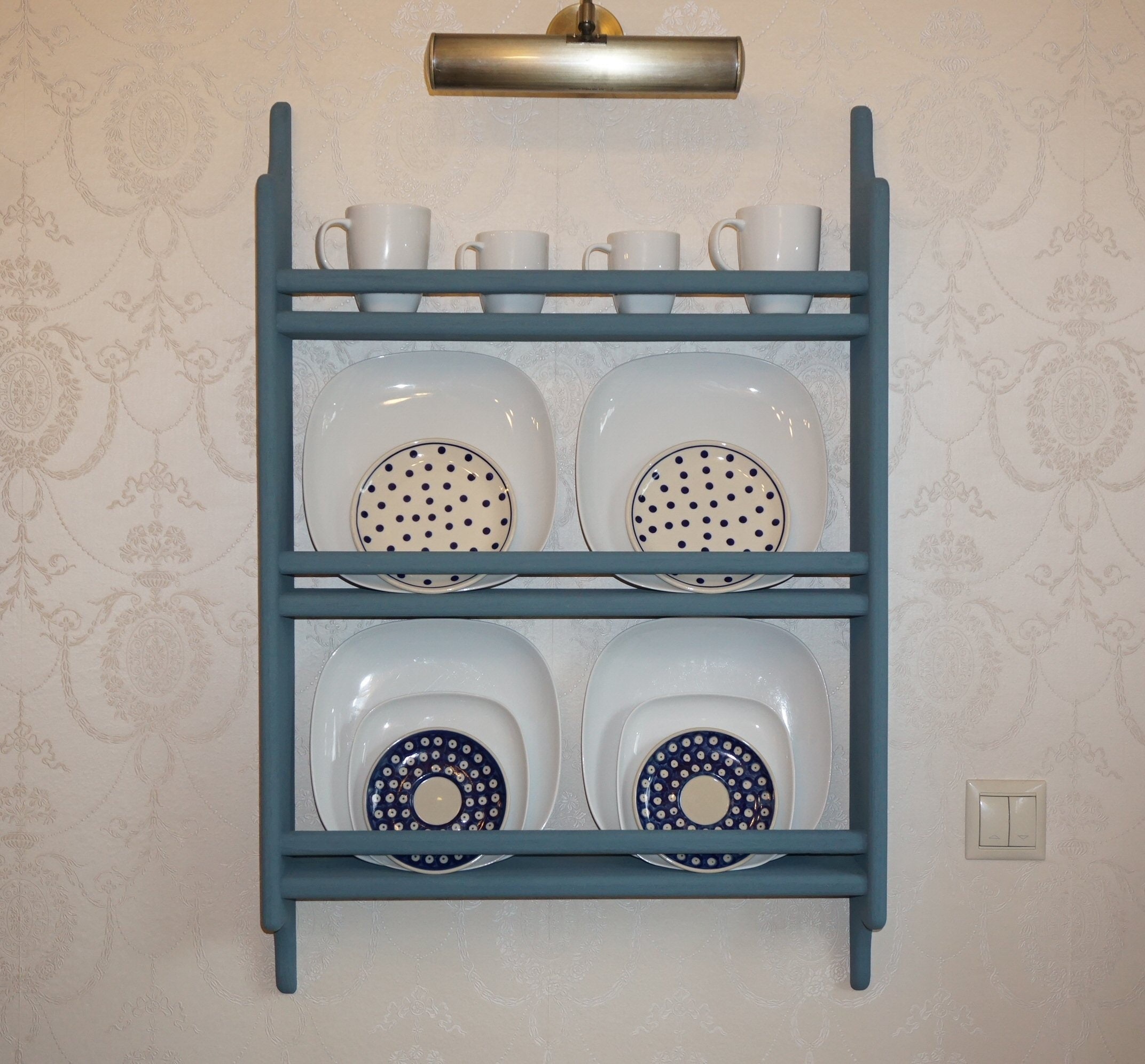 The Cotswold Handmade Kitchen Pine Plate Rack Storage 
