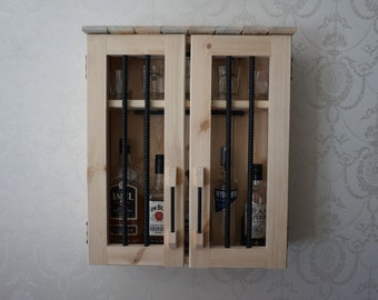 Wall Mounted Liquor Cabinet, Whisky Wall Bar Cabinet, Jail Whisky Bar, Bourbon Bottle Storage, Wild West Style Cabinet