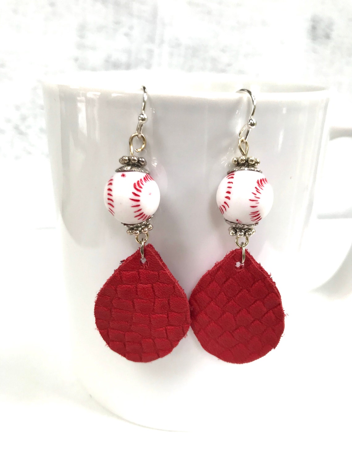Baseball Earrings W/ Leather/ Gift for Her/ Novelty Etsy