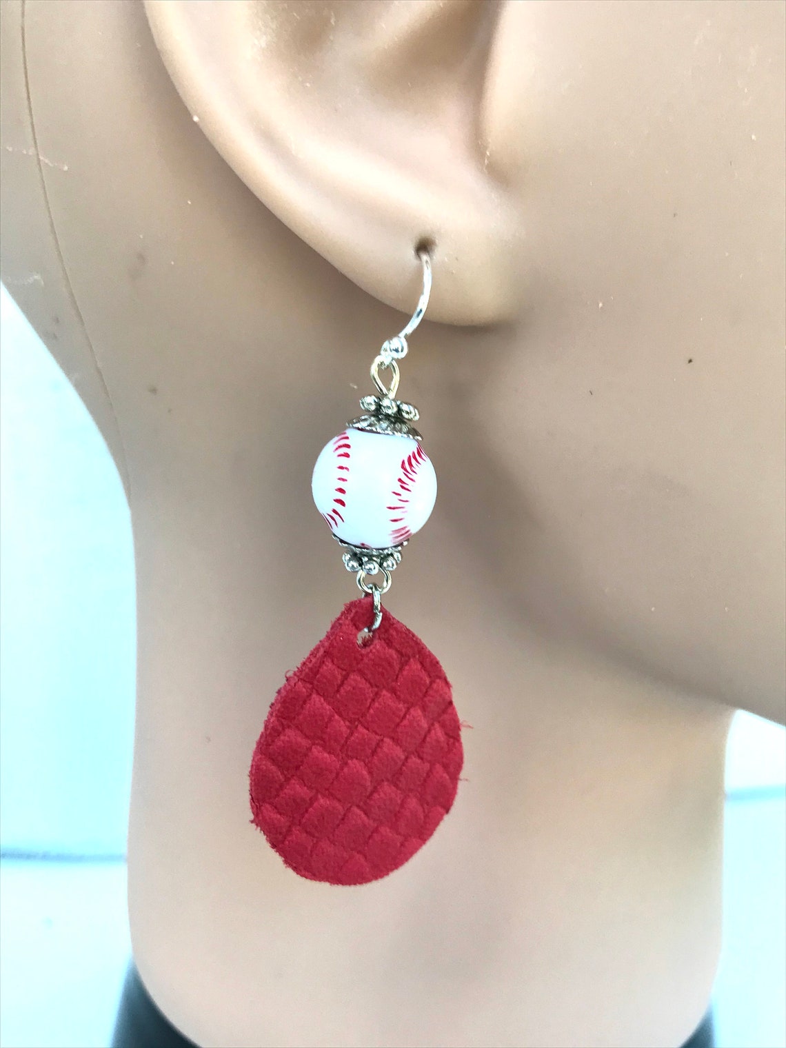 Baseball Earrings W/ Leather/ Gift for Her/ Novelty Etsy