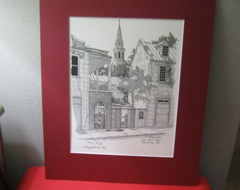 St. Philips Spire, Charleston, SC - Tommy Johnston Charcoal Art 1985 SIGNED