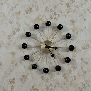 1950&#39;s Mid Century Handmade Brass Wall Clock Large Ball Black And Brushed Brass Metal 18&#39;&#39; inch