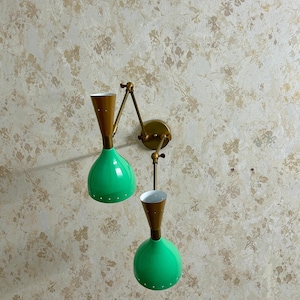 Italian Diabolo Double Arms Wall Sconce 1950s Mid Century Raw Brass Wall Fixture