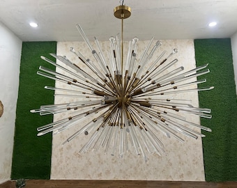 Mid Century Brass Sputnik Chandelier Starburst Acrylic Stilnovo Style Urchin Chandeliers Fully Handcrafted