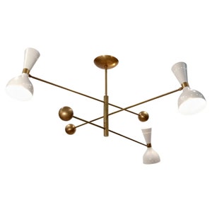 Mid Century Light Adjustable Triennale 3 Arms Chandelier Brass, Stilnovo Style, Solid Brass - Raw Brass - Ceiling Light