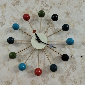 1950&#39;s Mid Century Handmade Brass Wall Clock Large Ball Colorful Brass Metal 18&#39;&#39; inch