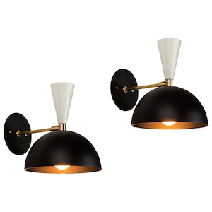 Wall lamp Pair of Large Lola Sconces in Black and White Wall Fixture Mid century Stilnovo Style