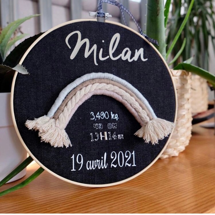 Signe de Nom Pépinière Arc-En-Ciel Mur Décor Bébé Panneau Rond Bois Au-Dessus Du Berceau Personnalis