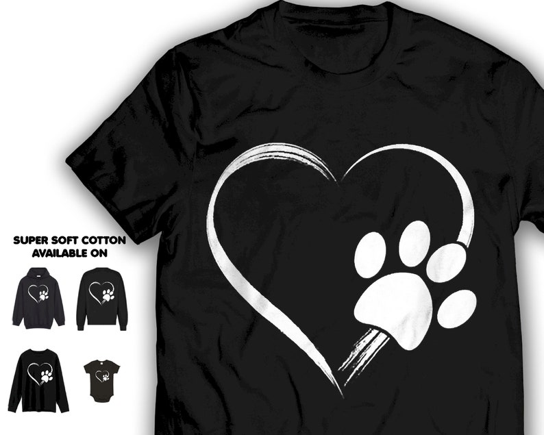 Heart Dog Paw T-shirt Gift Idea For Men Women Funny Holiday Hoodie Sweater Birthday Party Boy Girl Dog Owner Lover