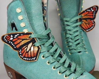 Orange Glitter Monarch Butterfly Roller Skate Wings - Shoe Wings - Monarch Skate Wings (PAIR)