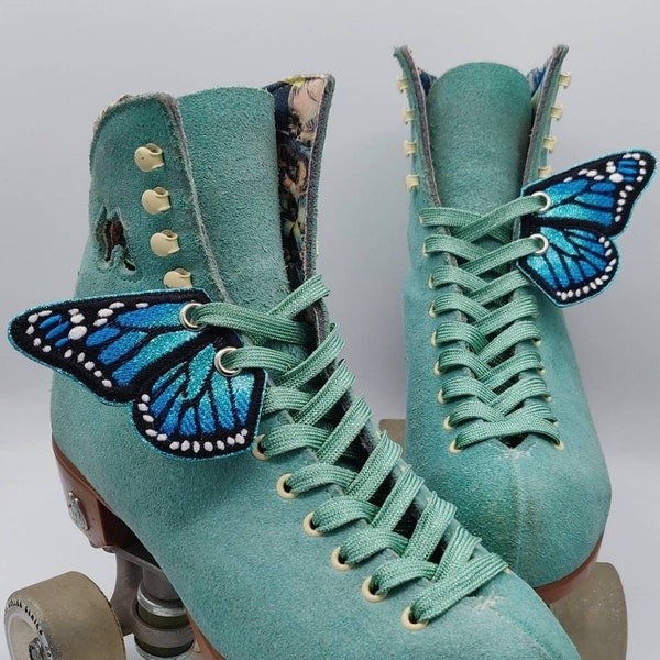 Blue Emperor Glitter Monarch Butterfly Roller Skate Wings - Shoe Wings - Monarch Skate Wings (PAIR)