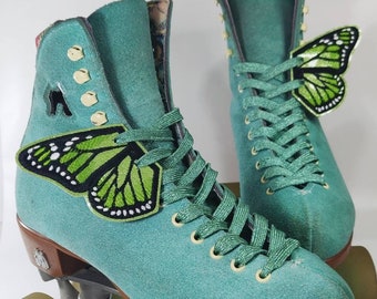 Green Lime Glitter Butterfly Roller Skate Wings - Shoe Wings - Monarch Skate Wings (PAIR)