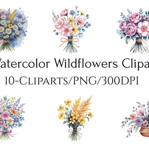 Wildflower Bouquet Clipart | Watercolor Floral PNG | Flower Bouquets | Wedding Invitation Graphics | Digital Download Flowers