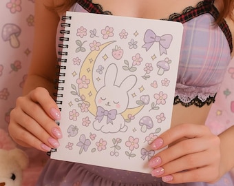 Kawaii Kwiatowy Spiral Notebook Króliczek, Pastelowy Dziennik