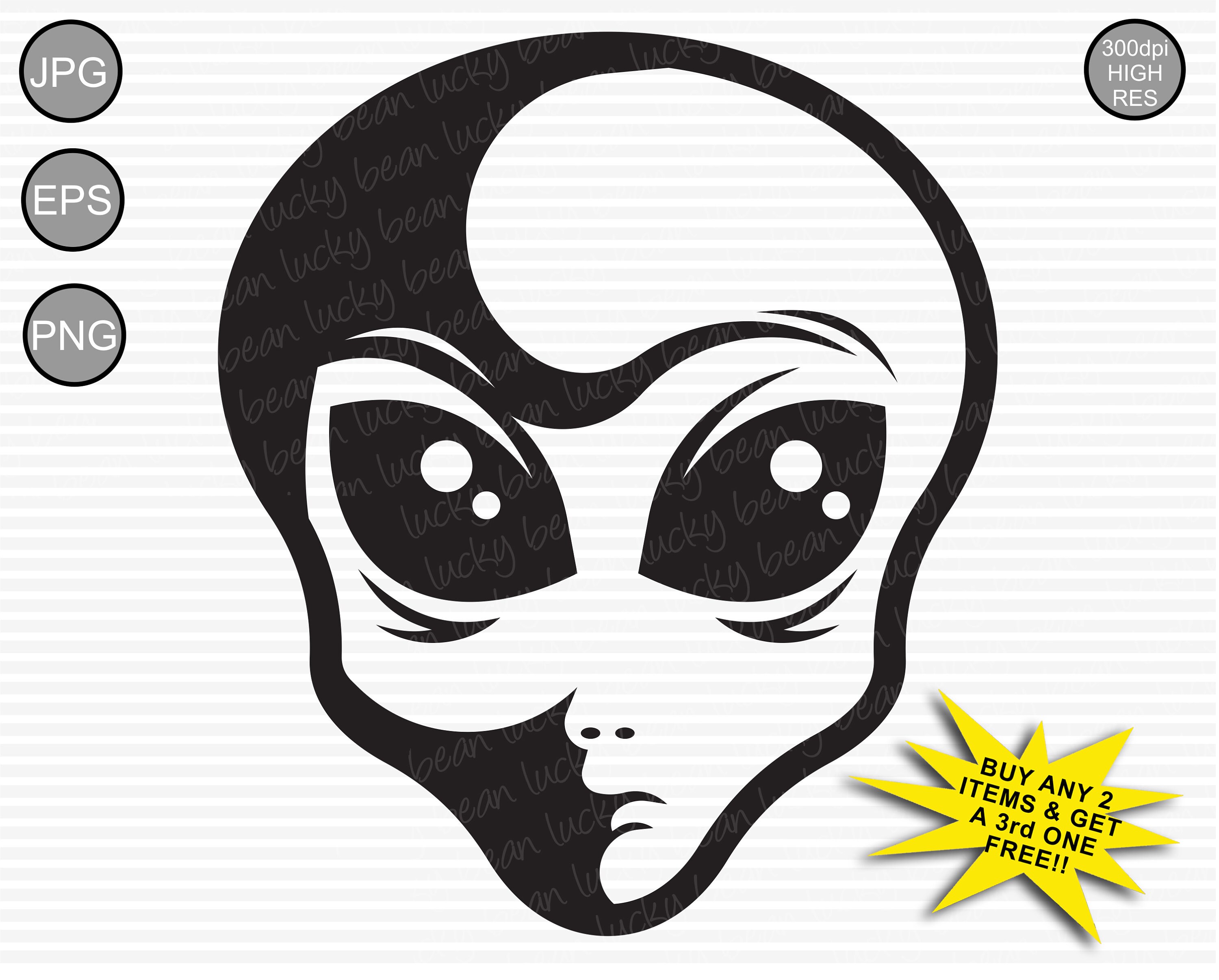 Art & Collectibles Clip Art SVG Alien Face Vector Clipart Set Outline ...