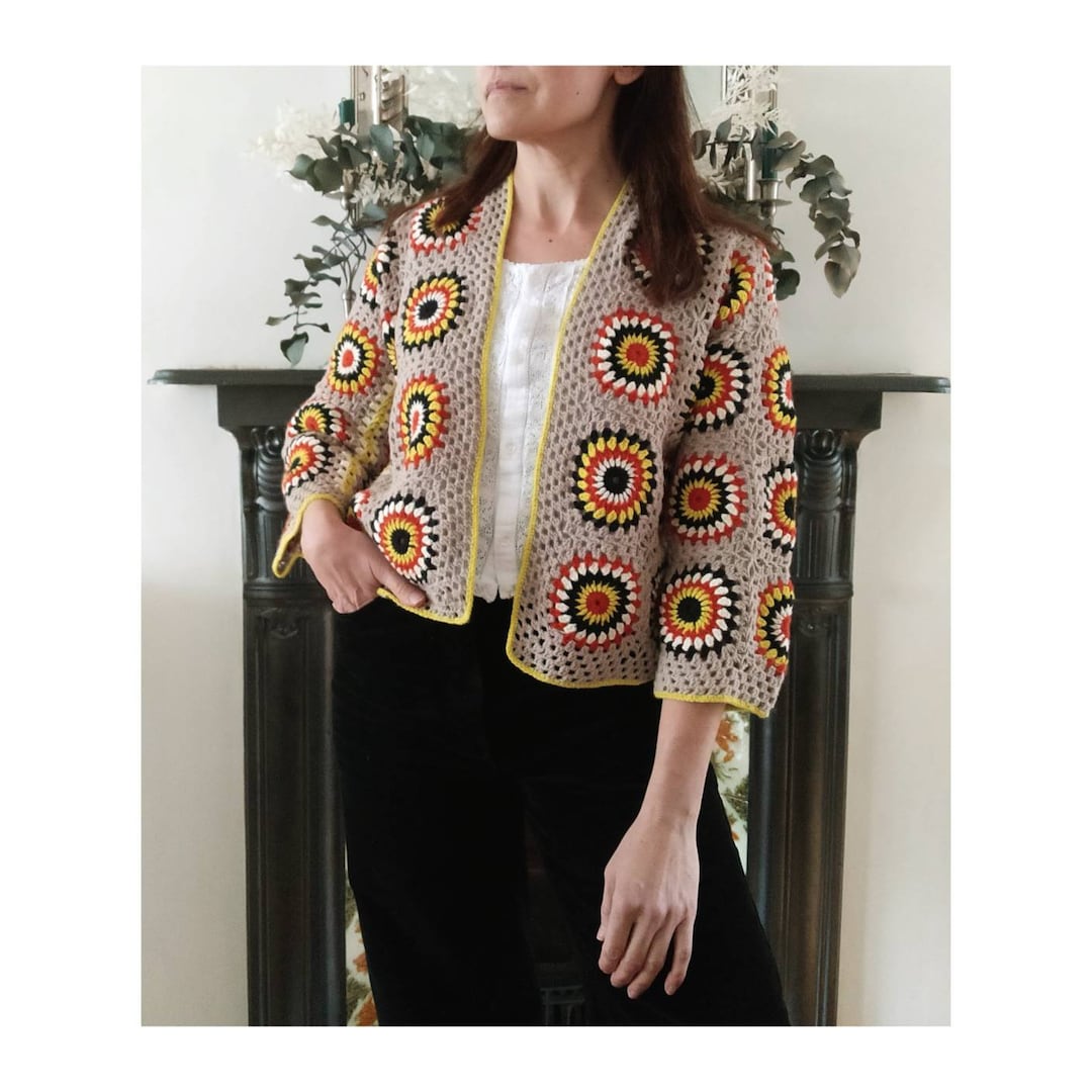 Hand Crocheted Granny Square Jacket/ Cardigan Etsy