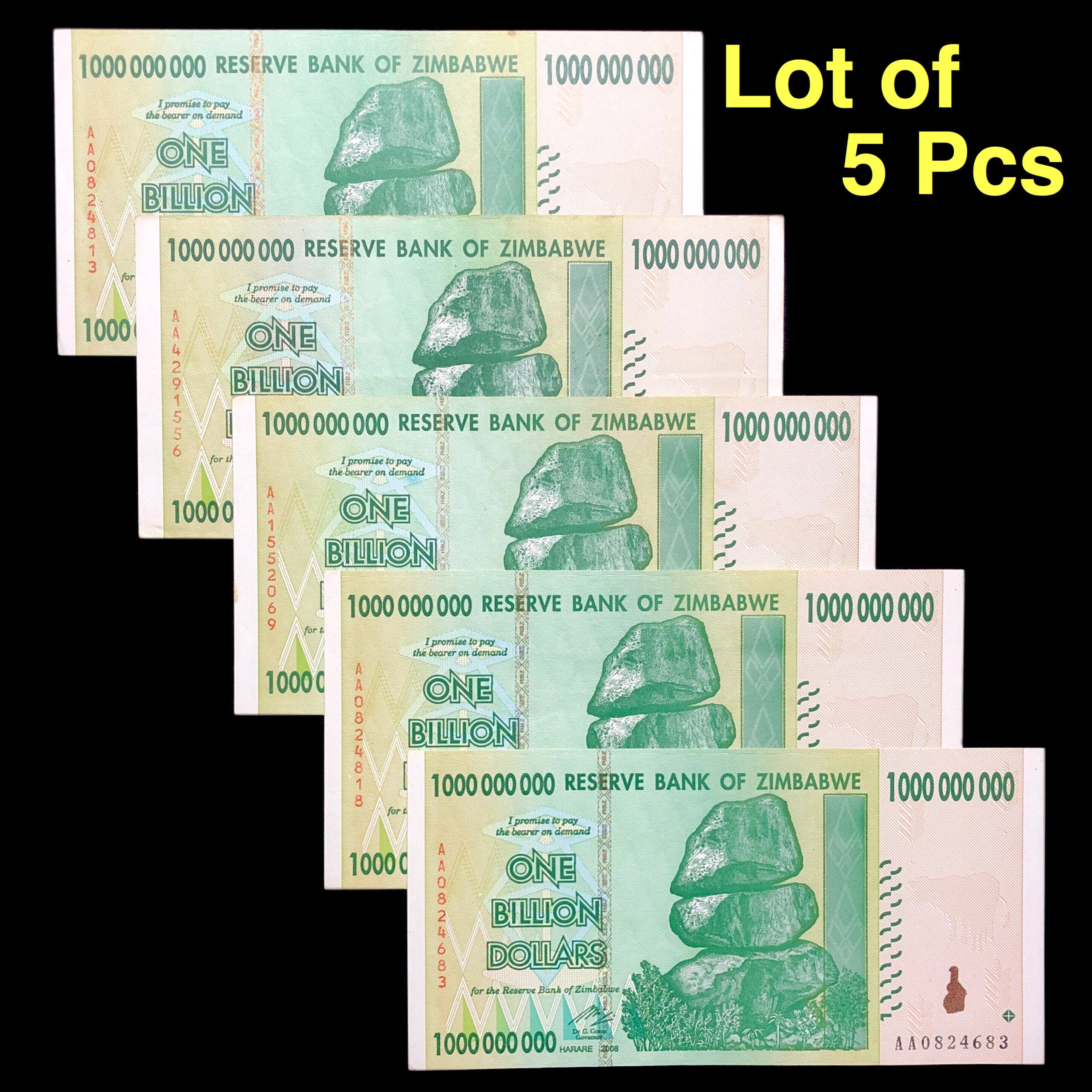 5 x 1 Billion Zimbabwe Dollar 2008 Circulated Condition | Etsy