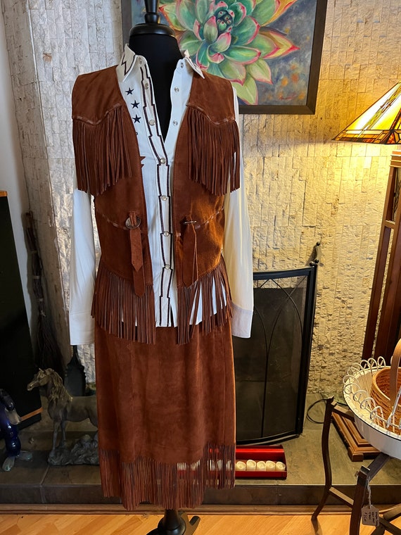 Vintage H Bar C Suede Fringe Skirt Set - image 1