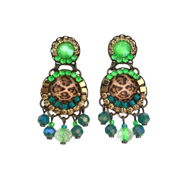 MELIZI “Lime Shine & Leopard” Happy Crystal Earrings (Pre Order)