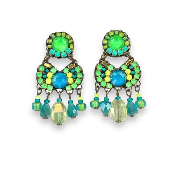 MELIZI “Lime Shine & Turquoise”  Crystal Earrings (Pre order)