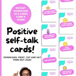 Cartões de conversa interna positiva | Empoderando meninas | Cartões de afirmação para crianças | Cartões de autoestima | Cartões positivos para download