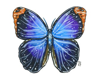 Papillon hibou violet, peinture aquarelle originale