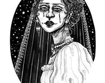 Woman in White | Original Ink Drawing