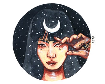Moon Goddess, Original Watercolor Painting