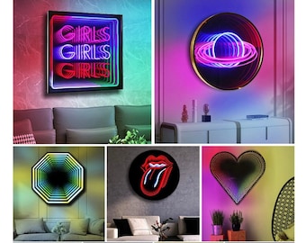 Multicolor Neon Infinity Mirror | Neon Sign Art | Neon Sign Bedroom | Neon Decorations | Neon Bar Sign | Led Neon Sign | Custom Neon Sign