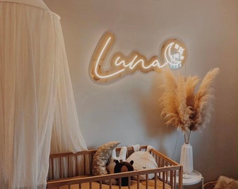 Letrero de neón personalizado con nombre para dormitorio infantil, letrero de neón con luz LED, letreros de neón para guardería, letrero de neón para decoración de dormitorio, letrero de neón para bodas, letrero de neón personalizado