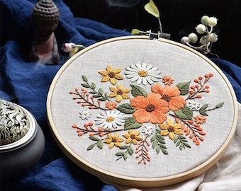 Plant Embroidery Kit For Beginner | Modern Embroidery Kit with Pattern | Flowers Embroidery Full Kit with Needlepoint Hoop| DIY Craft Kit