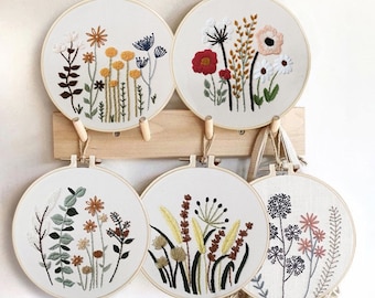 Plant Embroidery Kit For Beginner | Modern Embroidery Kit with Pattern | Flowers Embroidery Full Kit with Needlepoint Hoop| DIY Craft Kit