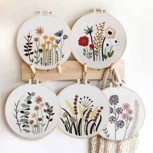 Plant Embroidery Kit For Beginner | Modern Embroidery Kit with Pattern | Flowers Embroidery Full Kit with Needlepoint Hoop| DIY Craft Kit