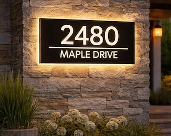 Custom House Number Sign, LED House Number, Personalized Address Plaque, Modern House Numbers, Horizontal Address Sign, Address Number