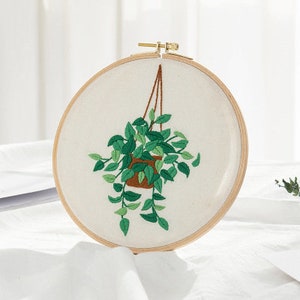 Plant Embroidery Kit For Beginner | Modern Embroidery Kit with Pattern | Flowers Embroidery Full Kit with Needlepoint Hoop| DIY Craft Kit