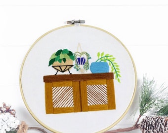 Plant Embroidery Kit For Beginner | Modern Embroidery Kit with Pattern | Flowers Embroidery Full Kit with Needlepoint Hoop| DIY Craft Kit