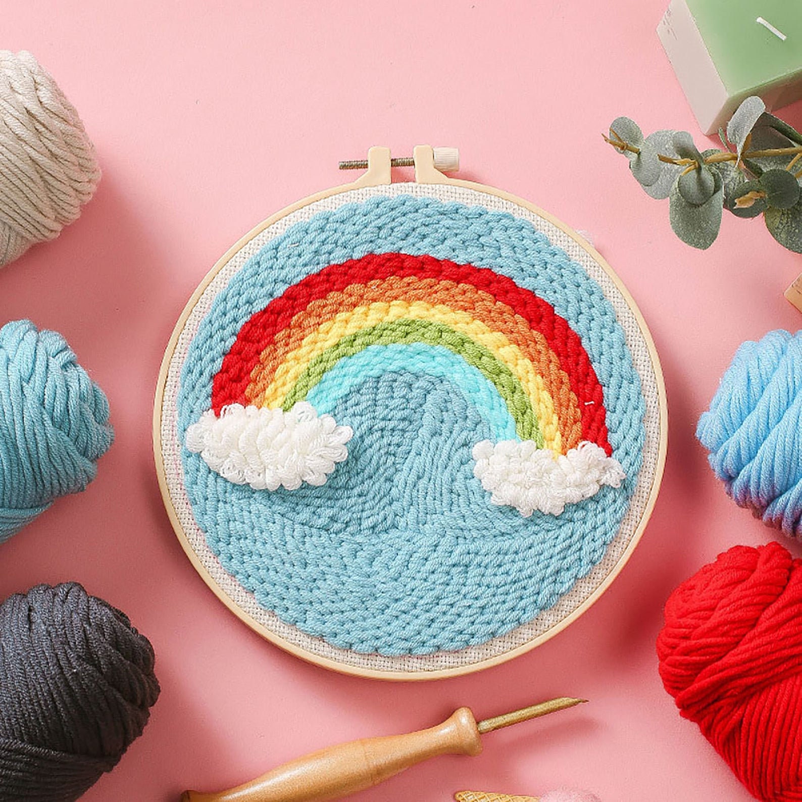 Rainbow/ Mountain Starter Punch Needle Kit DIY Craft Supplies Beginner ...