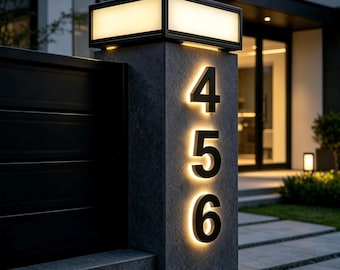 3D Backlit Number Sign, Custom Outdoor address sign, House Number Sign, Halo lit Address sign, LED Illuminated Wall Channel Letters