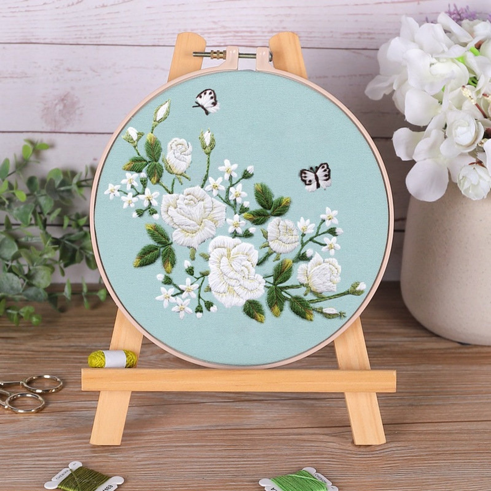 White rose embroidery kit for beginner embroidery kit with  etsy White rose embroidery kit for beginner embroidery kit with  etsy