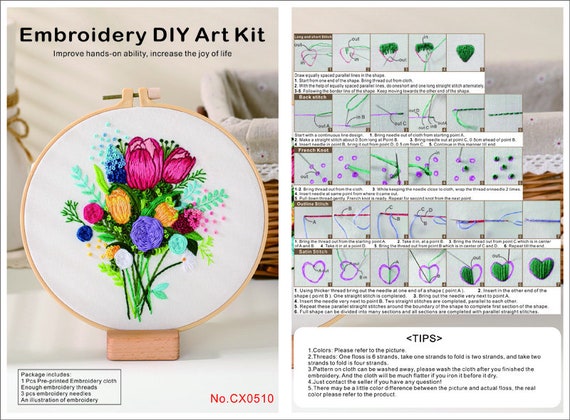 Embroidery Kits with Plants Patterns Beginner Cross Stitch Kits Hand-Embroidered DIY Material Package European-Style Embroidery Flower Set for Adults