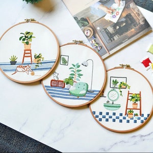 Home Embroidery Kit For Beginner | Daisy Flowers Pattern | Flowers Embroidery Full Kit with Needlepoint Hoop| DIY Craft Kit